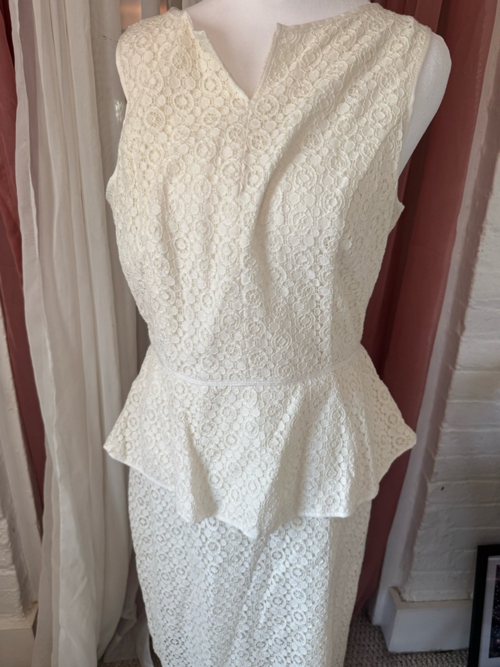 Max Studio Cream Lace Sleeveless Peplum Midi Dress